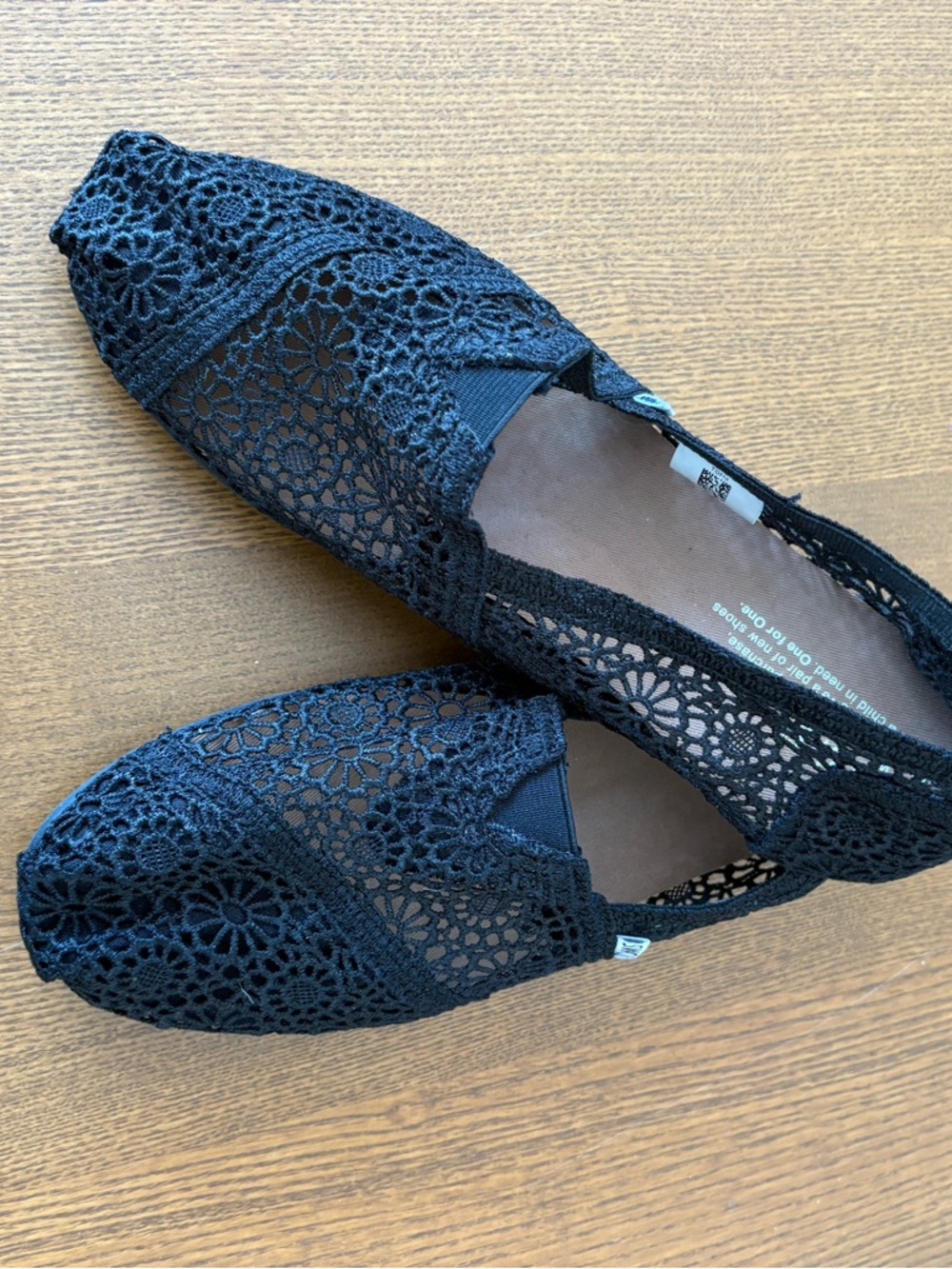 Toms Black Crochet Lace Slip-On Flats